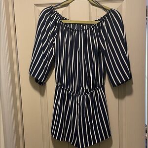 Navy and White Striped Off-Shoulder Top